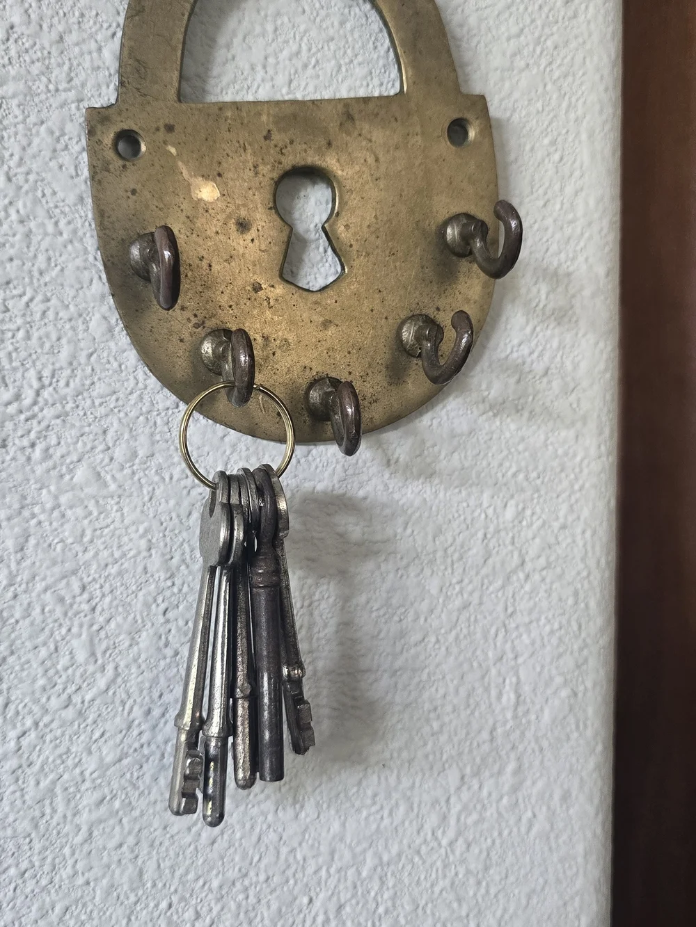 Andrea By Sadek Brass Padlock Key Holder with Antique Keys
